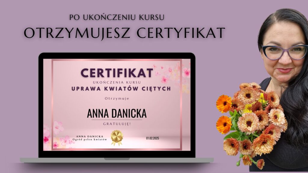 certyfikat dla uczestników kursu on-line uprawa kwiatów ciętych
